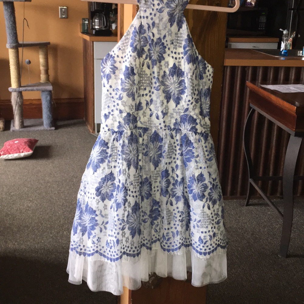Blue Lacy Halter Dress